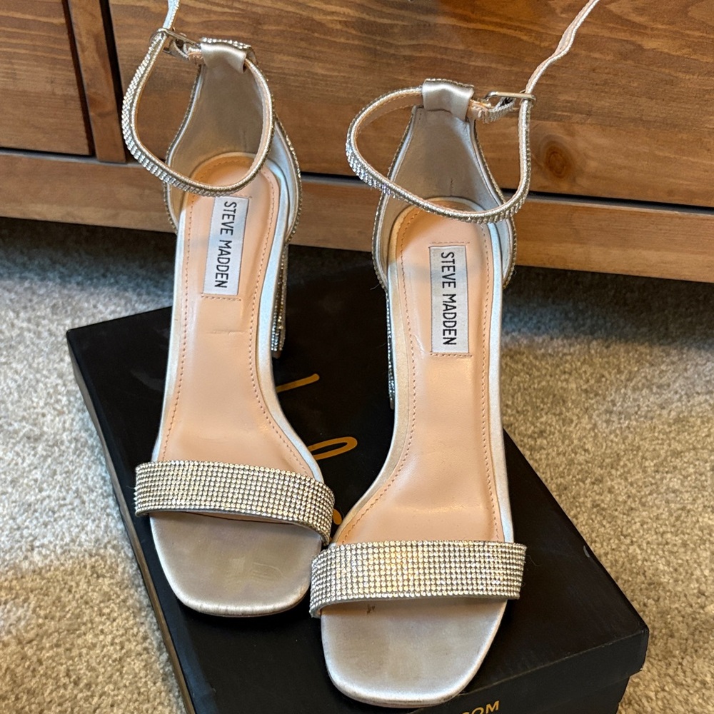 Steve Madden Silver Rhinestone Ankle-Strap Heels
